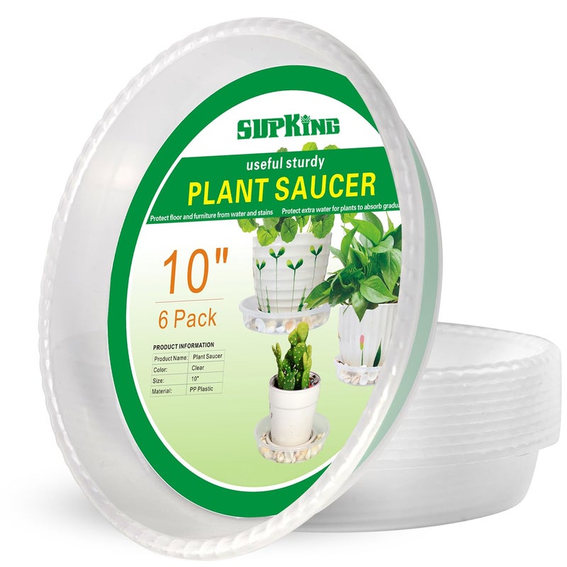 SupKing 6 Pack Plant Saucers Drip Tray, 6 8 10 12 14 15 Inch Heavy Sturdy Plastic Flower Pot Saucers for Indoor,Clear Plastic Planter Water Tray for pots Base (10''-Clear) - Image 1